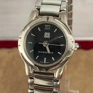 Vintage Givenchy Paris Watch Stainless Steel Black Face with Roman Numerals